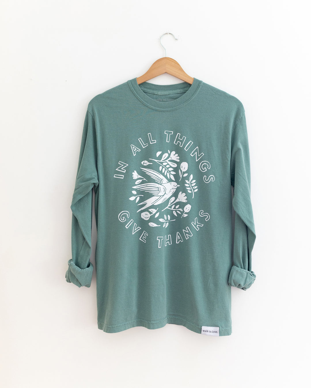 In All Things Give Thanks Light Green Long Sleeve