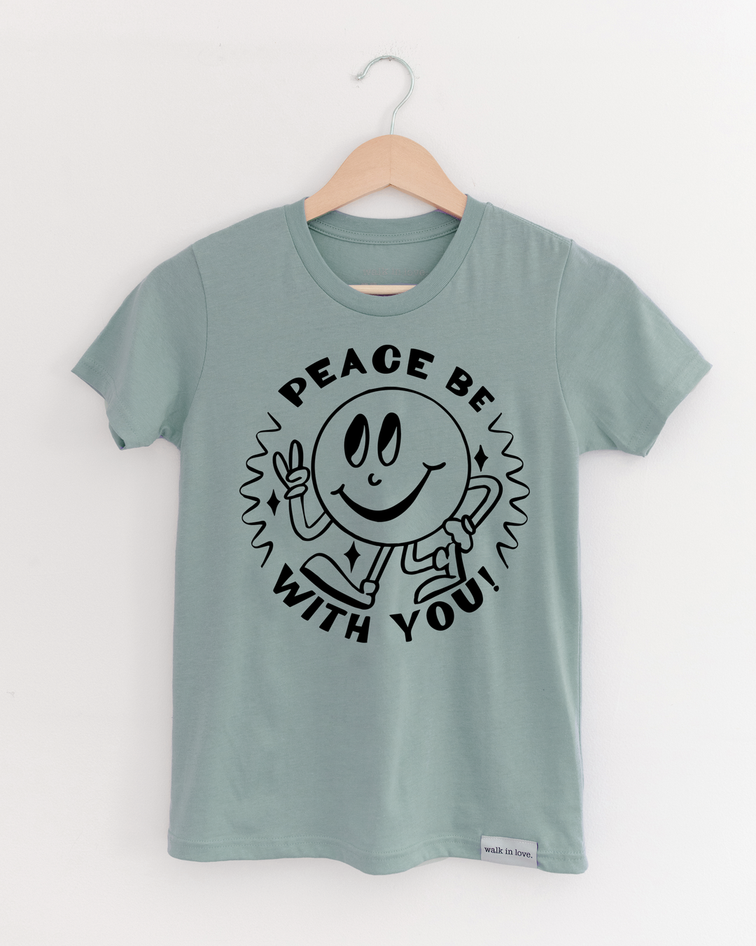 Peace Be With You Dusty Blue Youth Tee