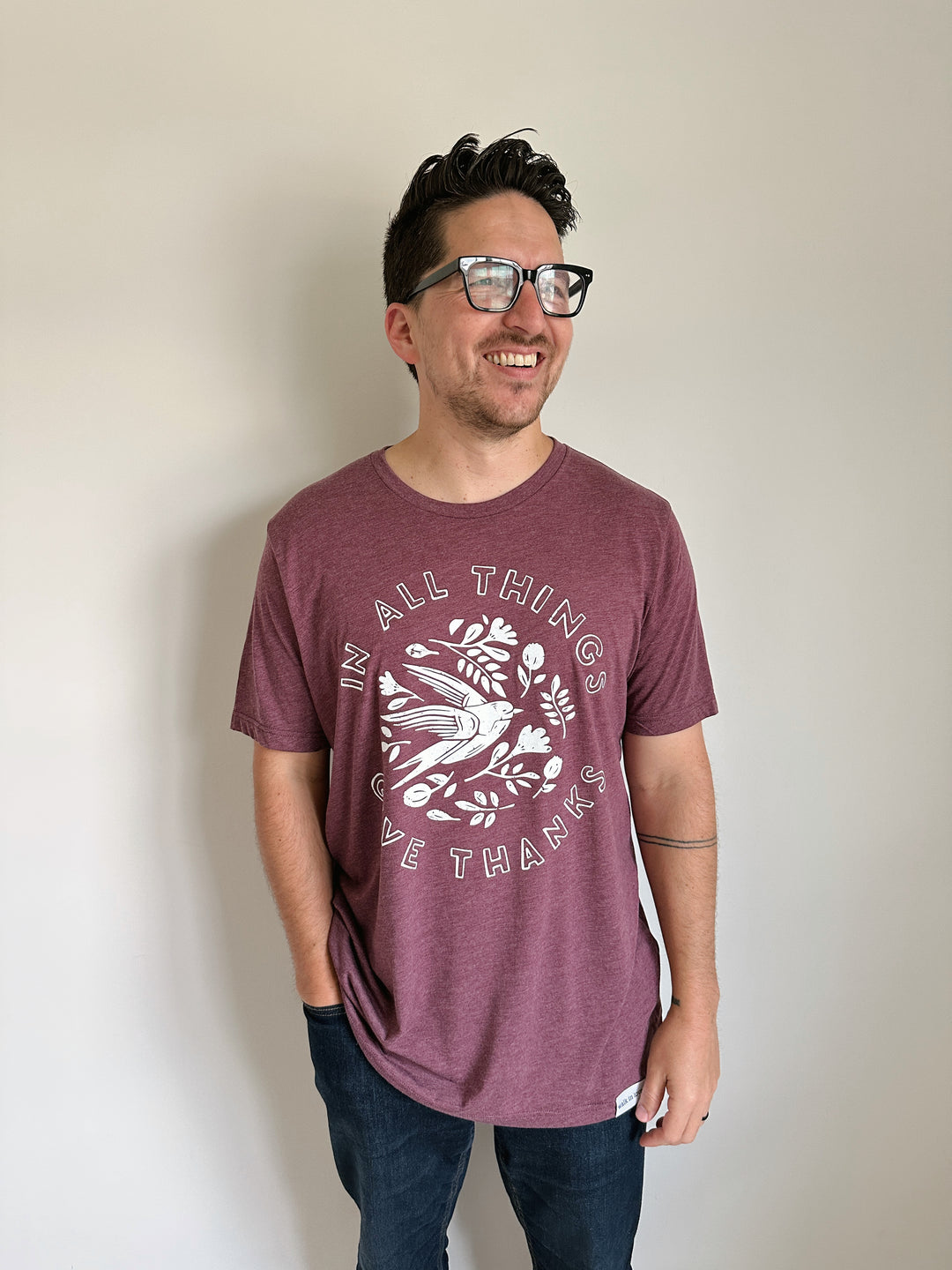 In All Things Give Thanks Maroon Tri Blend Tee