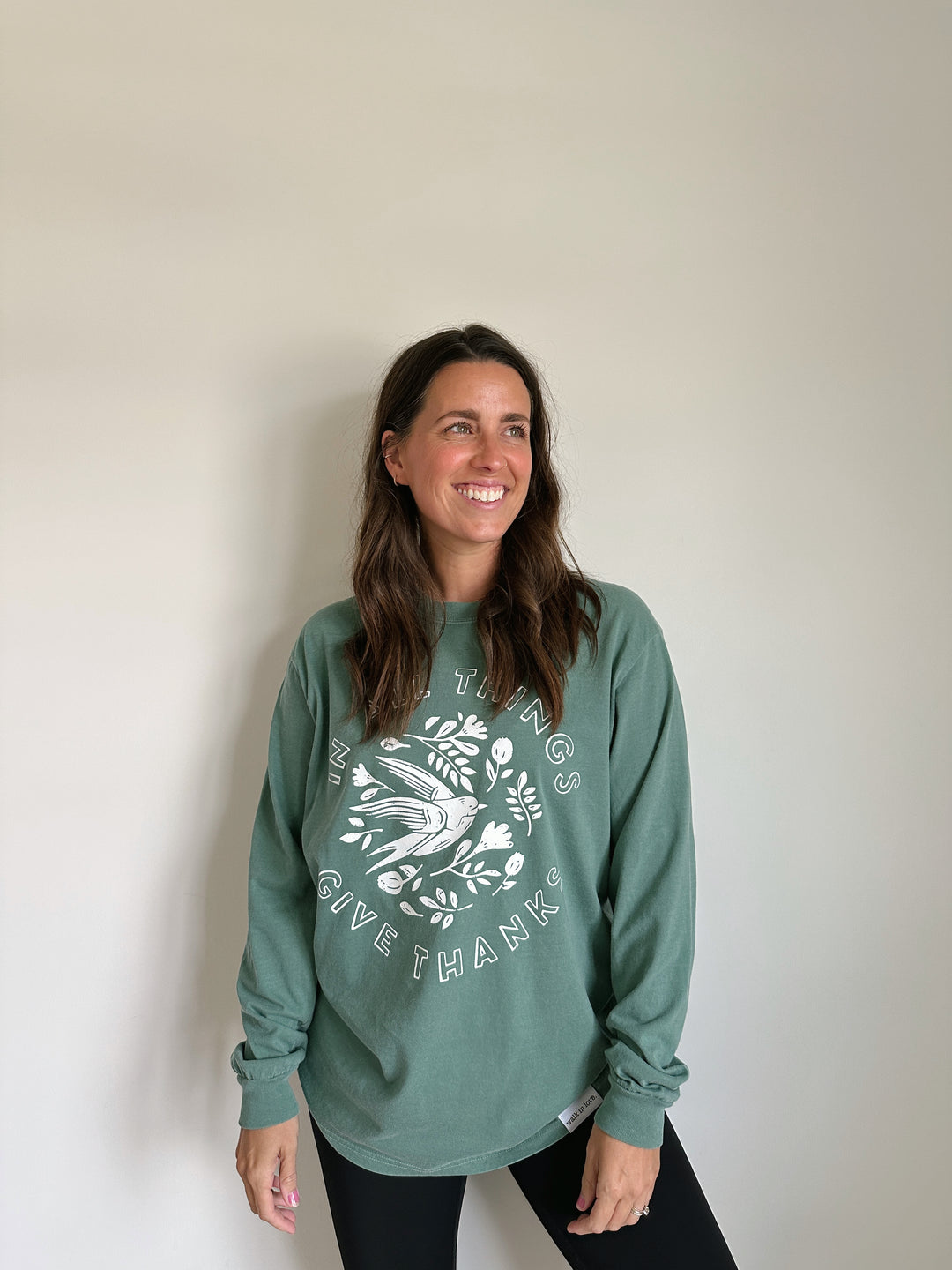 In All Things Give Thanks Light Green Long Sleeve