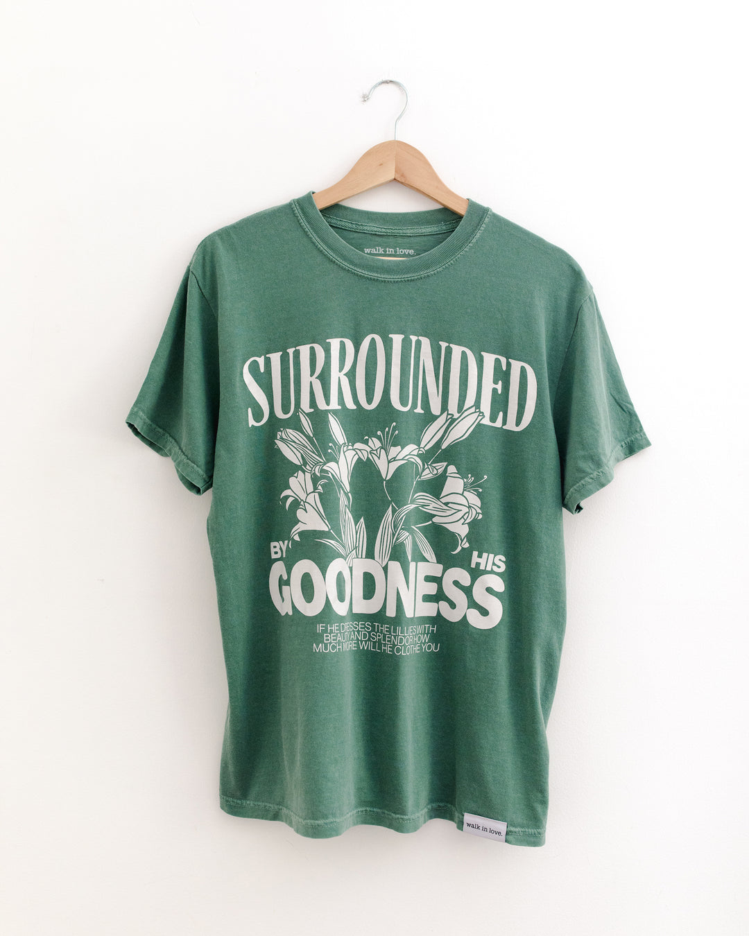 Surrounded By His Goodness Green Vintage Washed Tee