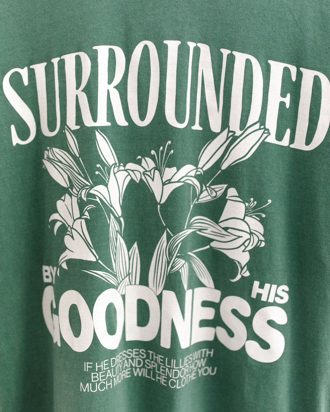 Surrounded By His Goodness Green Vintage Washed Tee