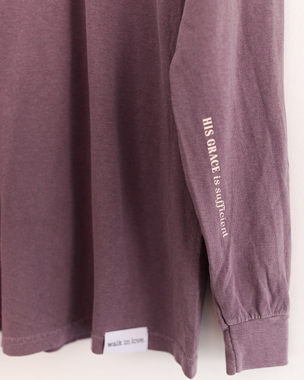 His Grace Is Sufficient Vintage Washed Berry Long Sleeve