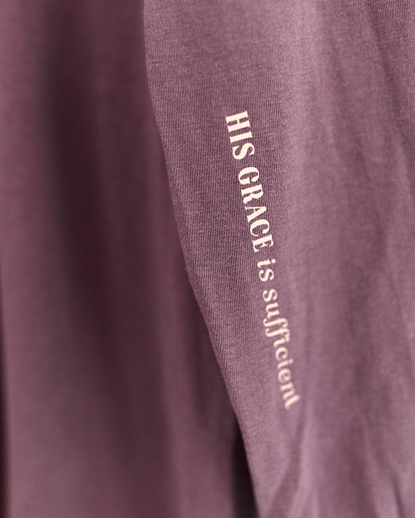 His Grace Is Sufficient Vintage Washed Berry Long Sleeve