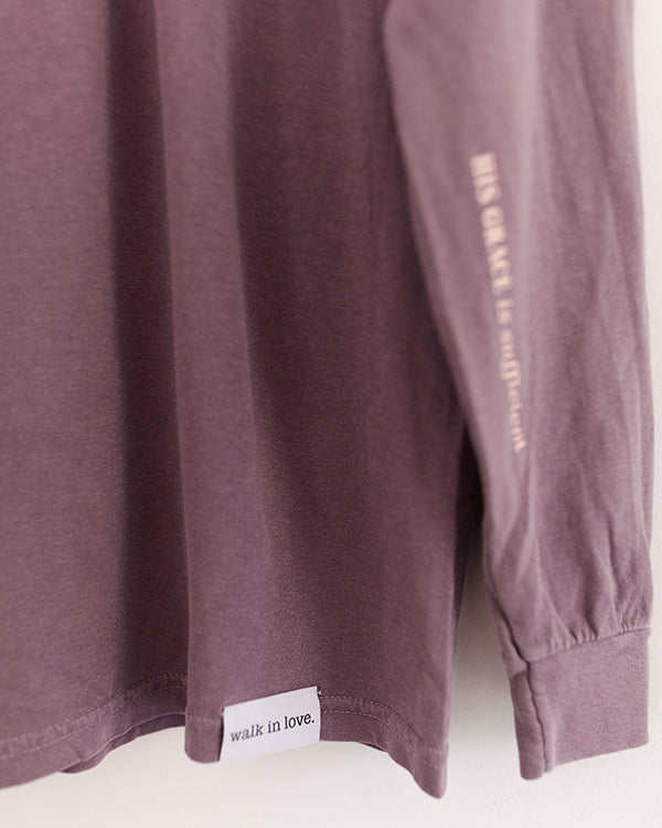 His Grace Is Sufficient Vintage Washed Berry Long Sleeve