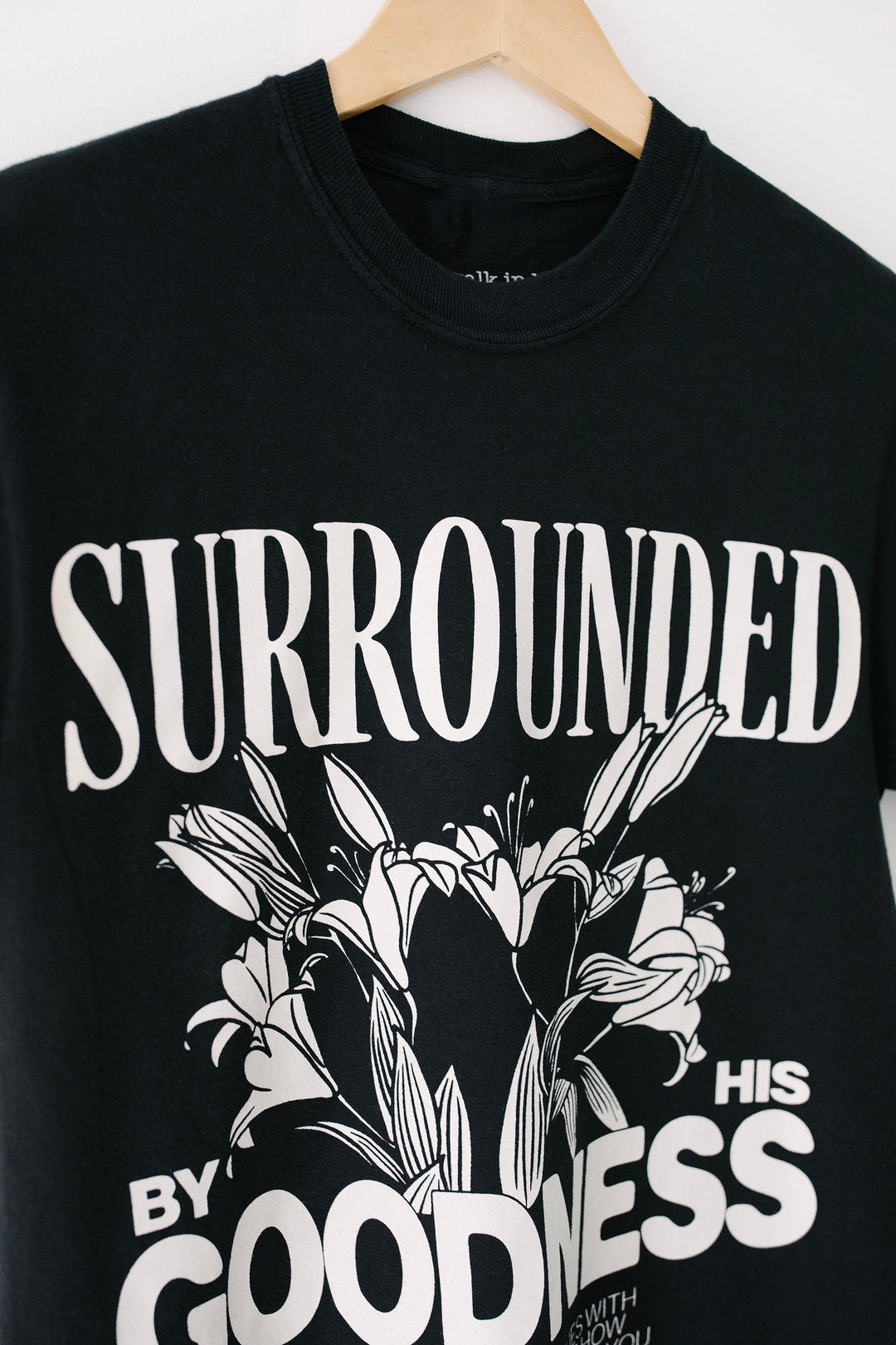 Surrounded by His Goodness Vintage Washed Black Tee
