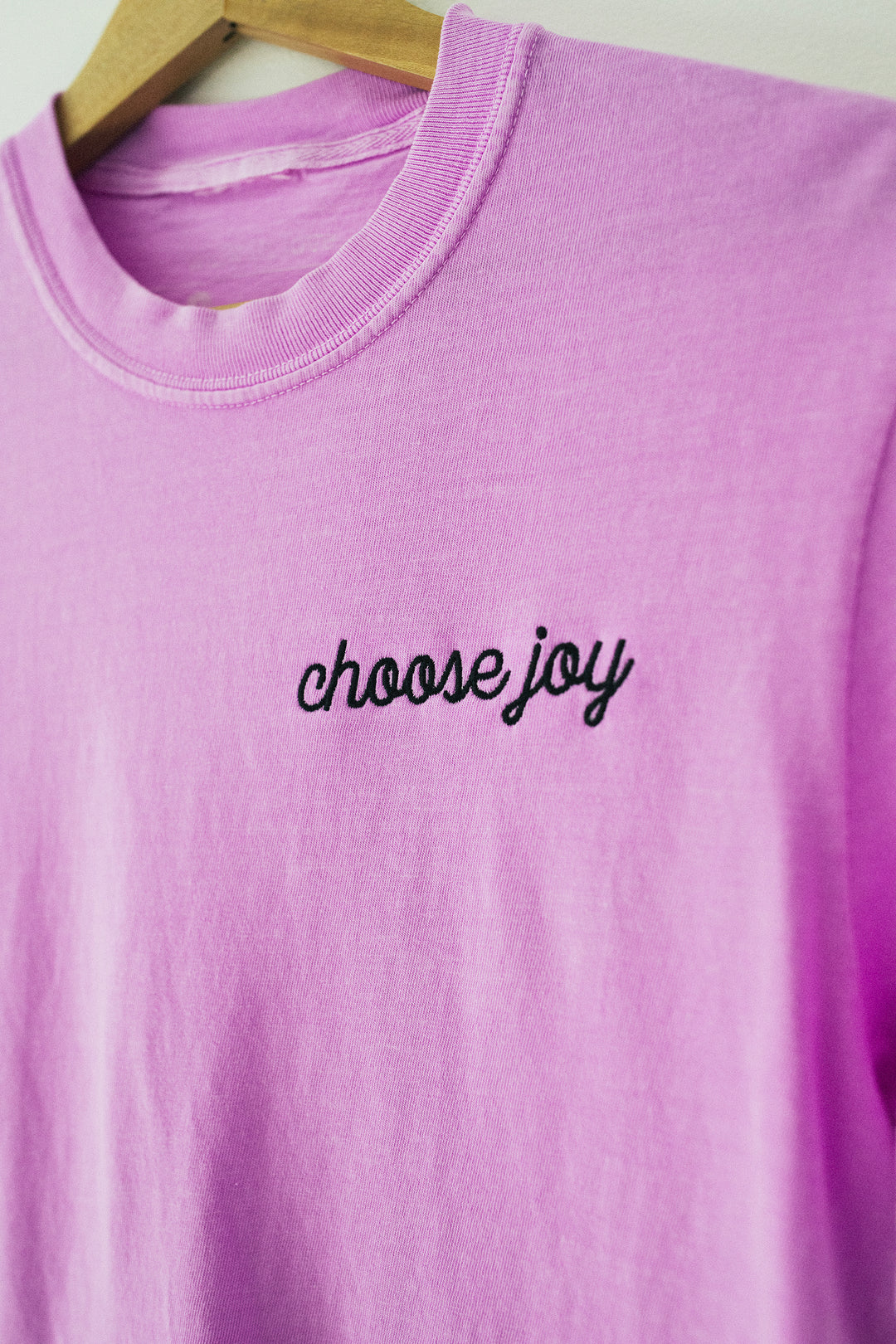 Choose Joy Embroidered Vintage Washed Neon Violet Tee