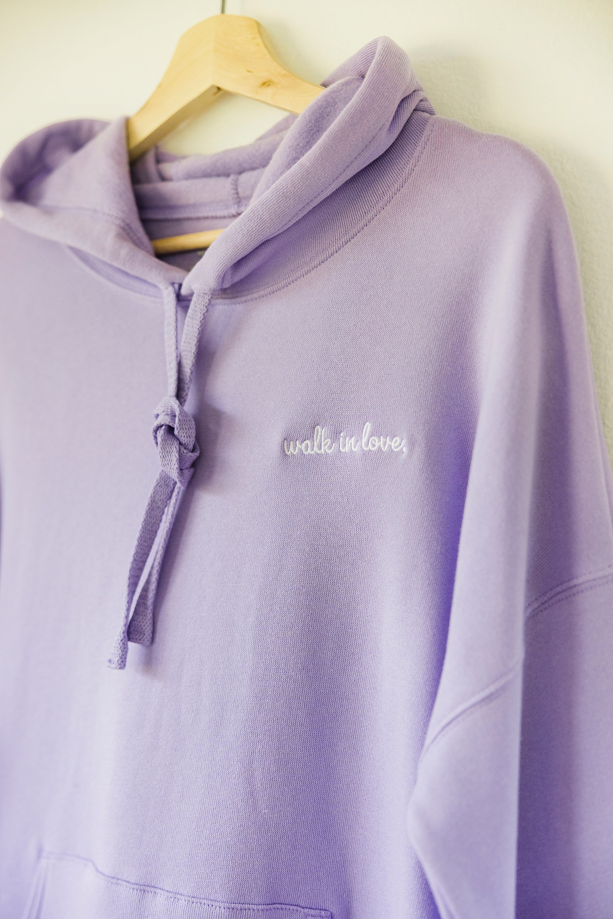 walk in love. embroidered Lavender Hoodie