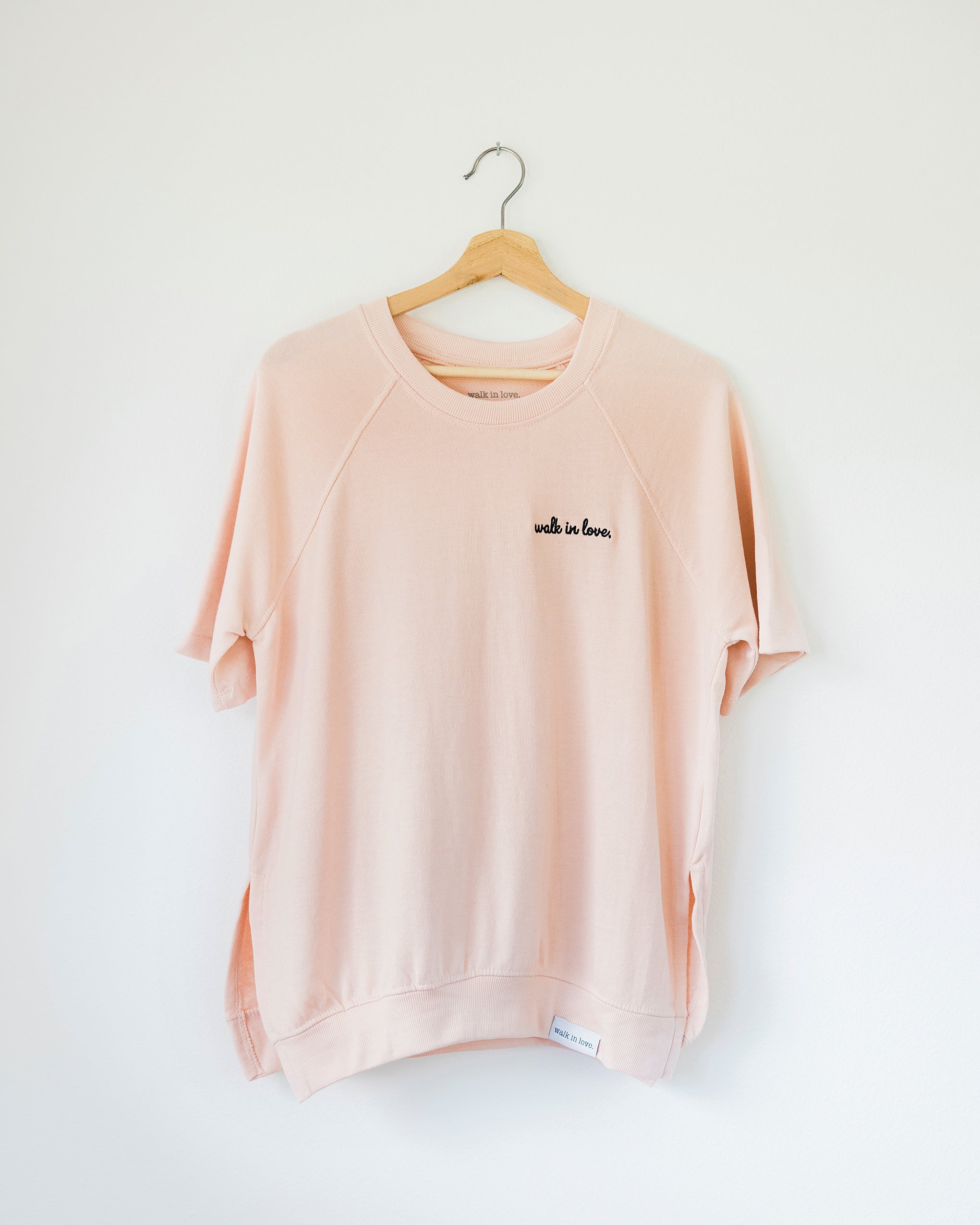 walk in love. Embroidered Pink Short Sleeve Pullover