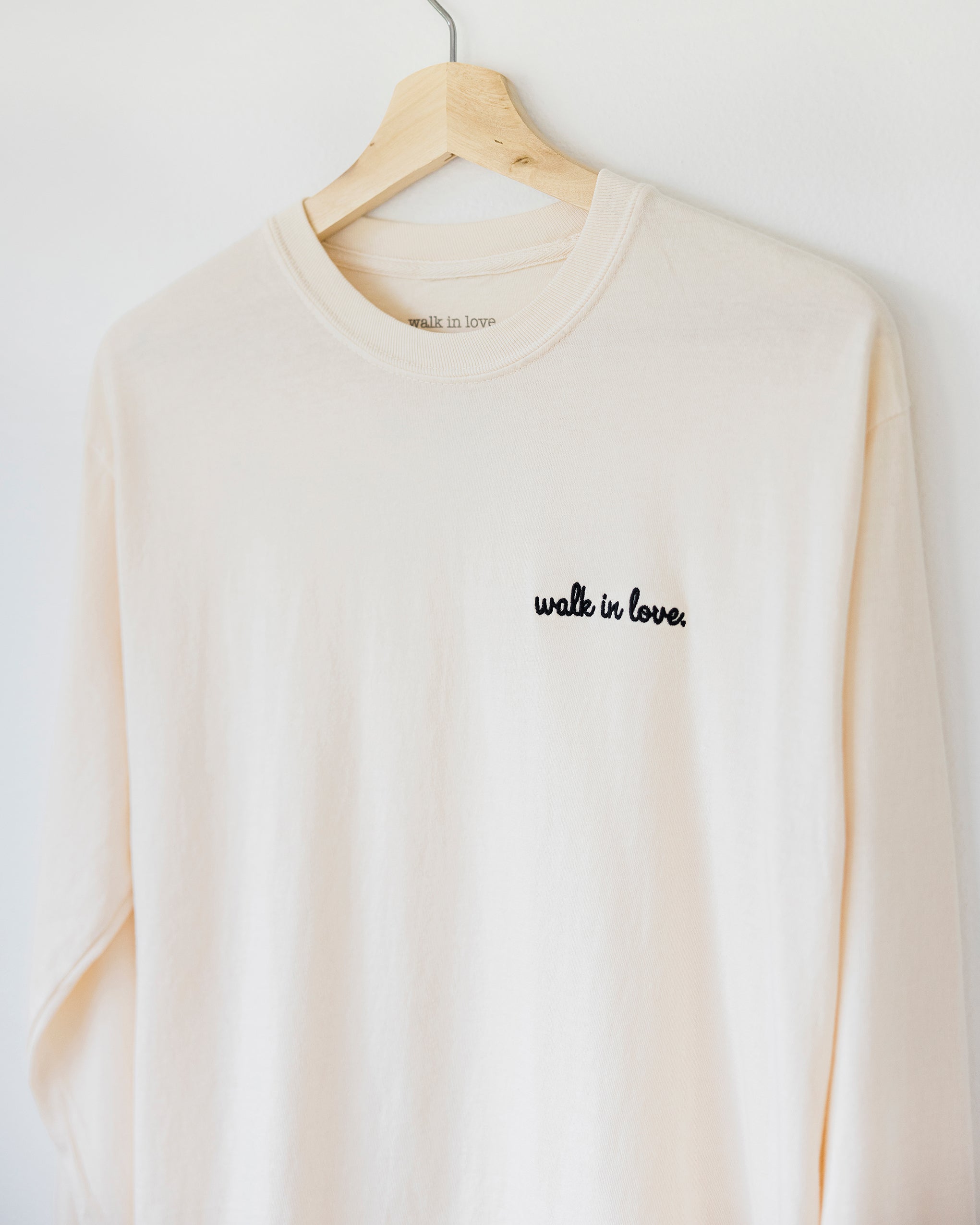 walk in love. Embroidered Ivory Vintage Washed Long Sleeve