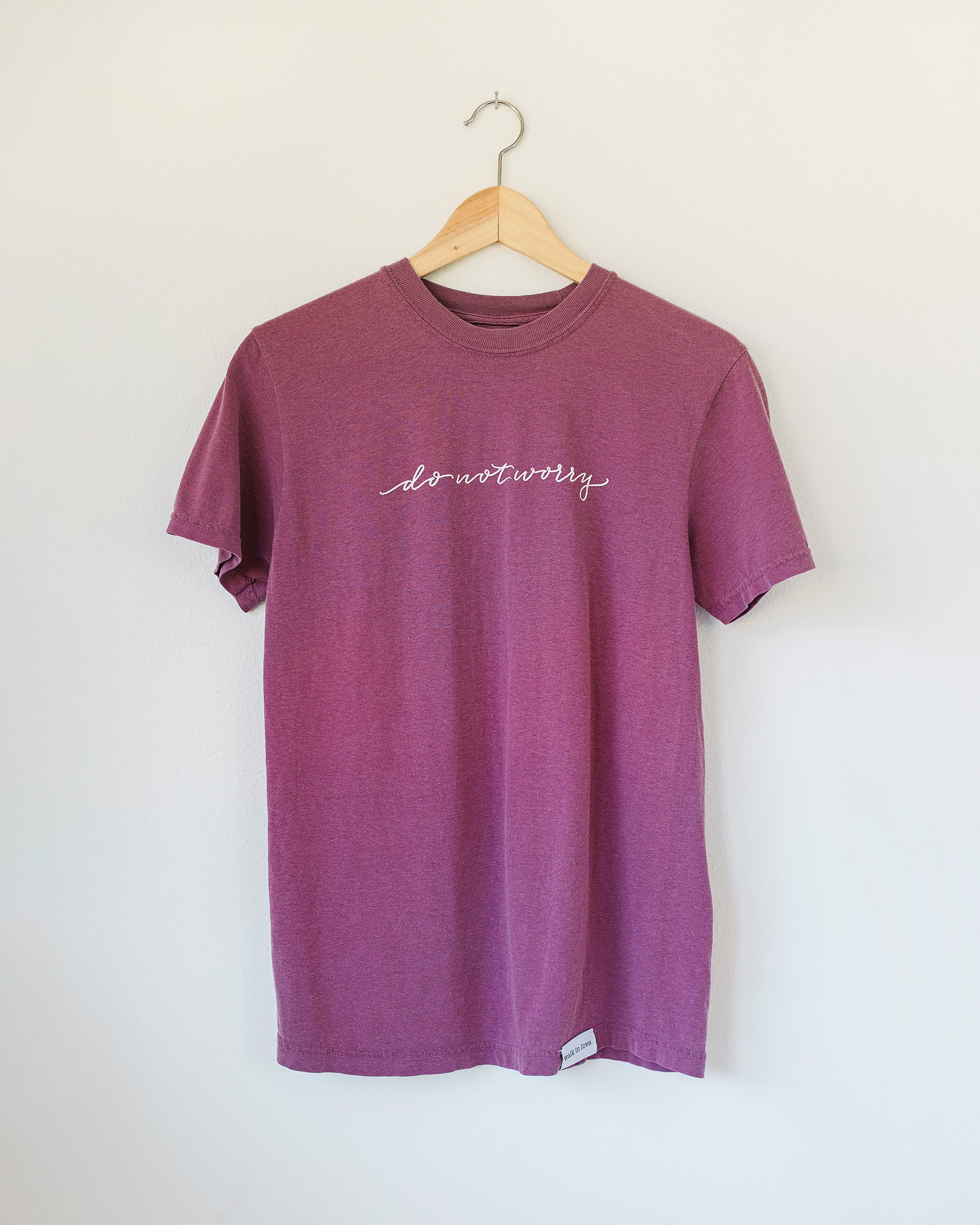 Do Not Worry Script Berry Vintage Washed Tee