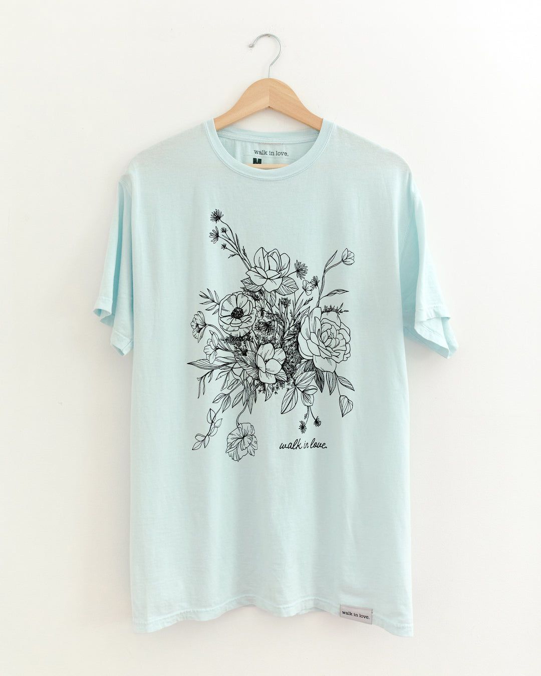 walk in love. Floral Dusty Blue Vintage Washed Tee