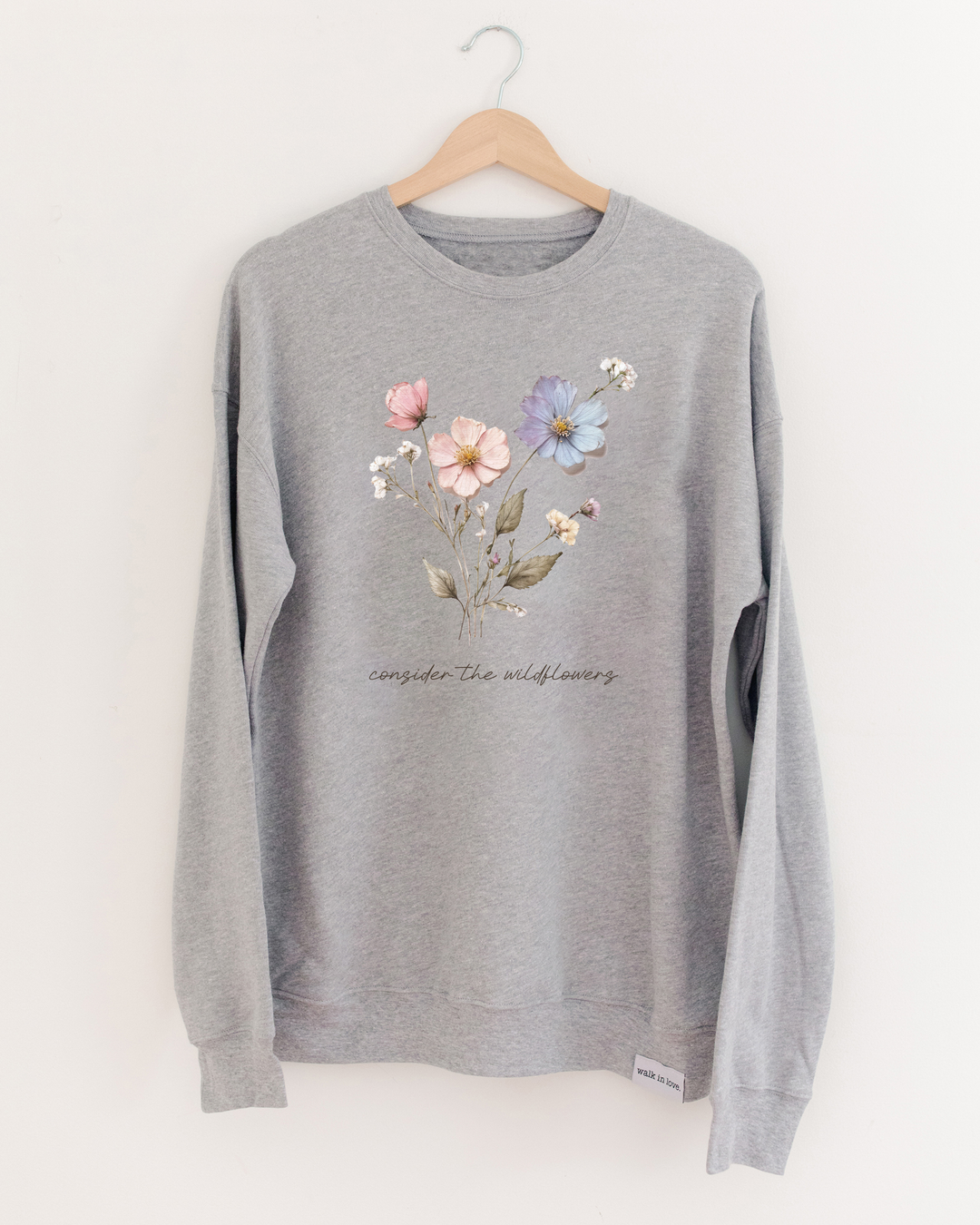 Consider The Wildflowers Pressed Flowers Gray Sweatshirt