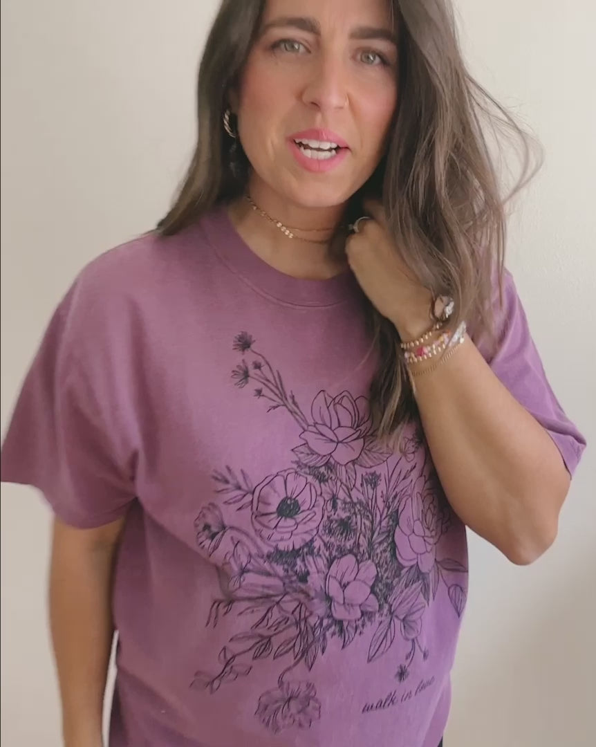 walk in love. Floral Vintage Washed Berry Tee