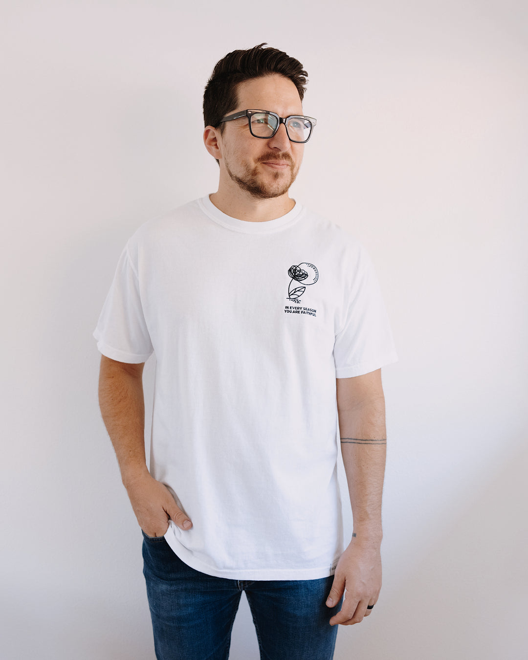 In Every Season White Vintage Washed Embroidered T-Shirt