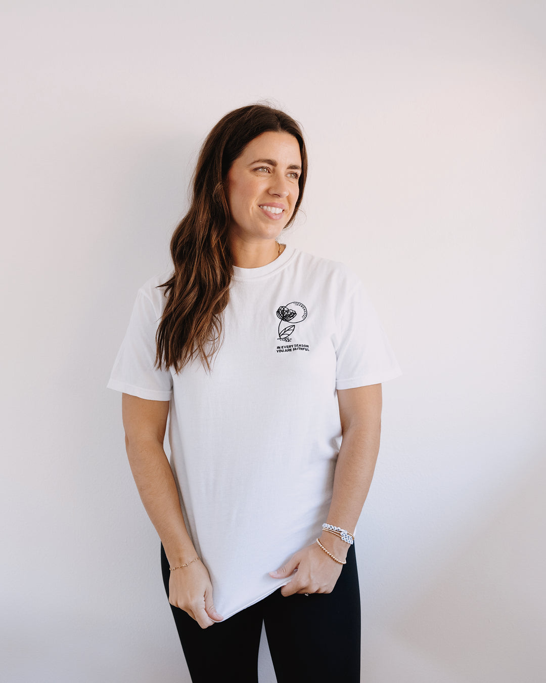 In Every Season White Vintage Washed Embroidered T-Shirt