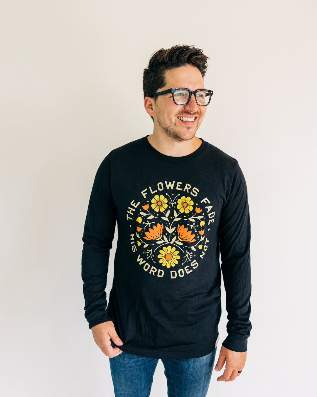 Flowers Fade Black Long Sleeve Shirt