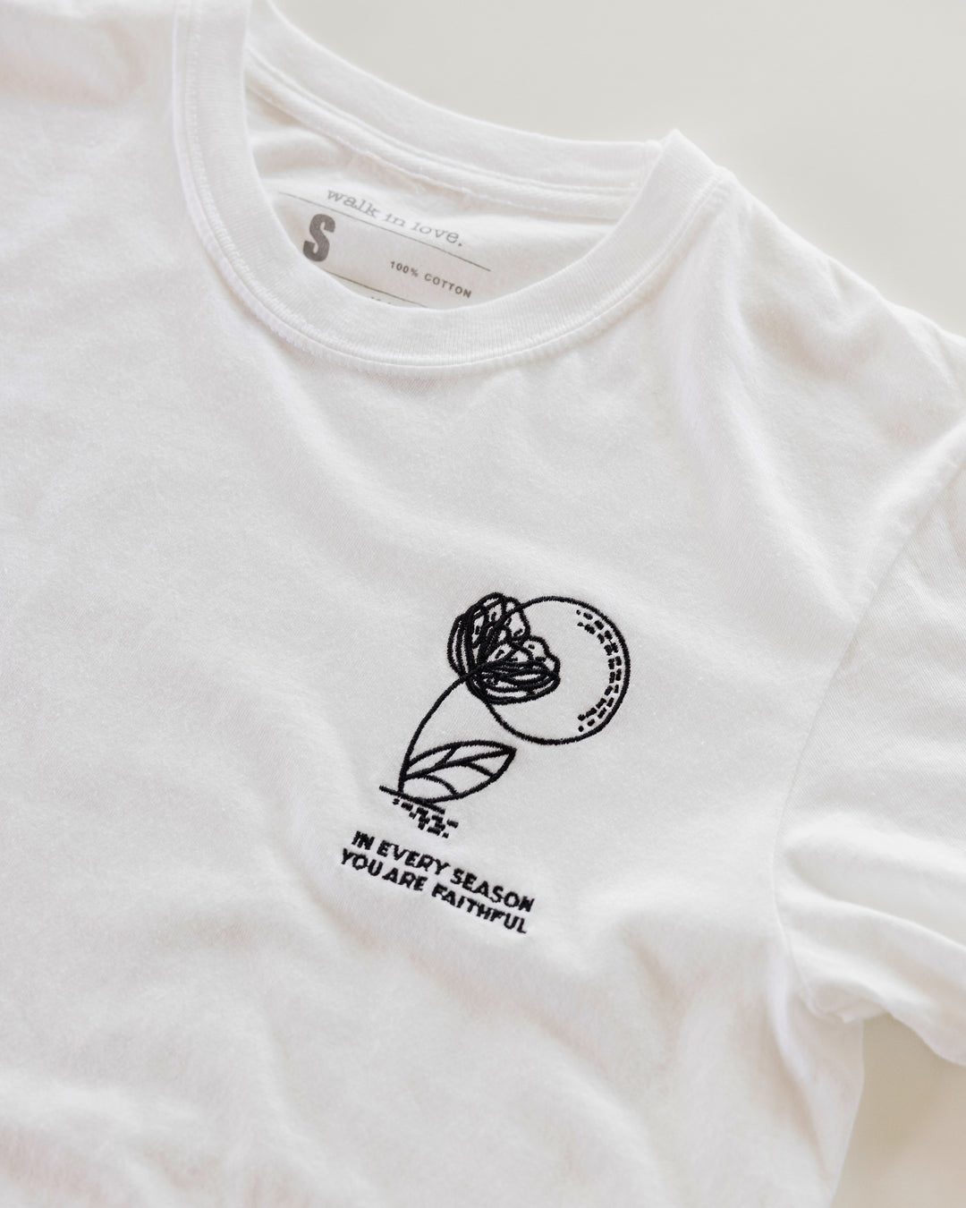 In Every Season White Vintage Washed Embroidered T-Shirt